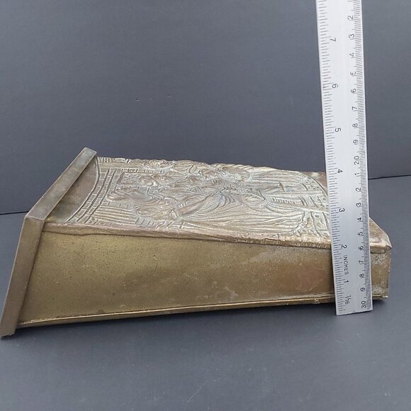 Brass Mailbox Repousse Embossed Homestead Pilgrims Preparing Food England Made - Picture 8 of 14